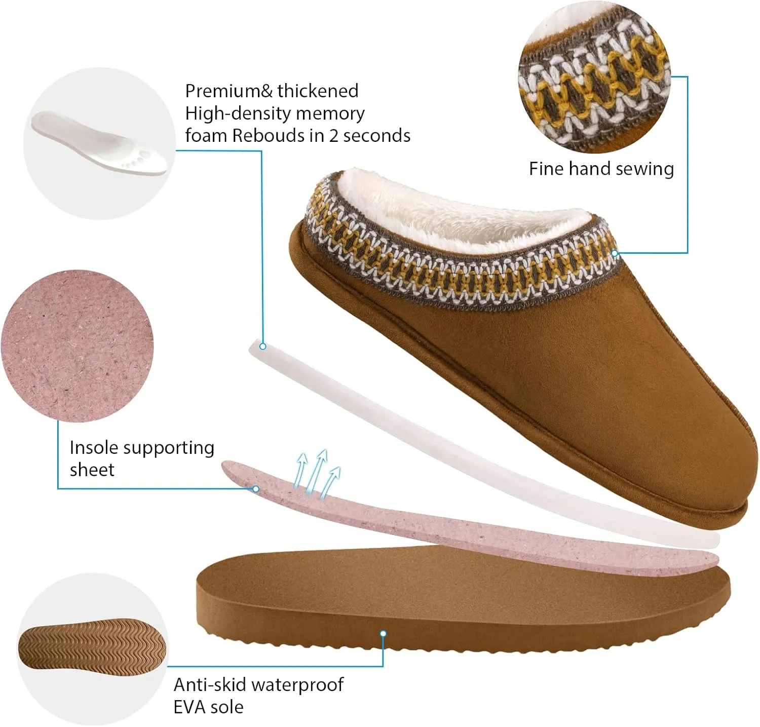 Homitem House Bedroom Slippers for Women Platform Shoes Indoor and Outdoor with Fuzzy Lining Hard Sole Memory Foam Slip on
