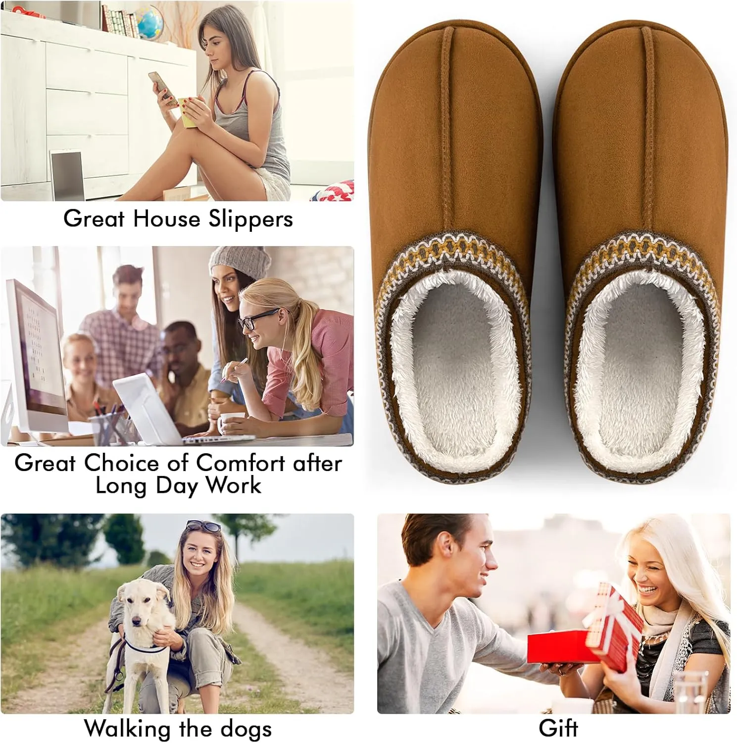 Homitem House Bedroom Slippers for Women Platform Shoes Indoor and Outdoor with Fuzzy Lining Hard Sole Memory Foam Slip on
