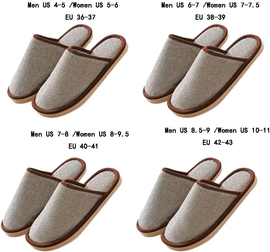 House Shoes, 4 Pairs Non Slip Guest Slippers Unisex Washable Reusable House Shoes Disposable Slippers Linen Slipper Hotel Slipper for Indoor, Bedroom, Bride Slippers with 4 Sizes