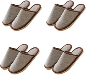House Shoes, 4 Pairs Non Slip Guest Slippers Unisex Washable Reusable House Shoes Disposable Slippers Linen Slipper Hotel Slipper for Indoor, Bedroom, Bride Slippers with 4 Sizes