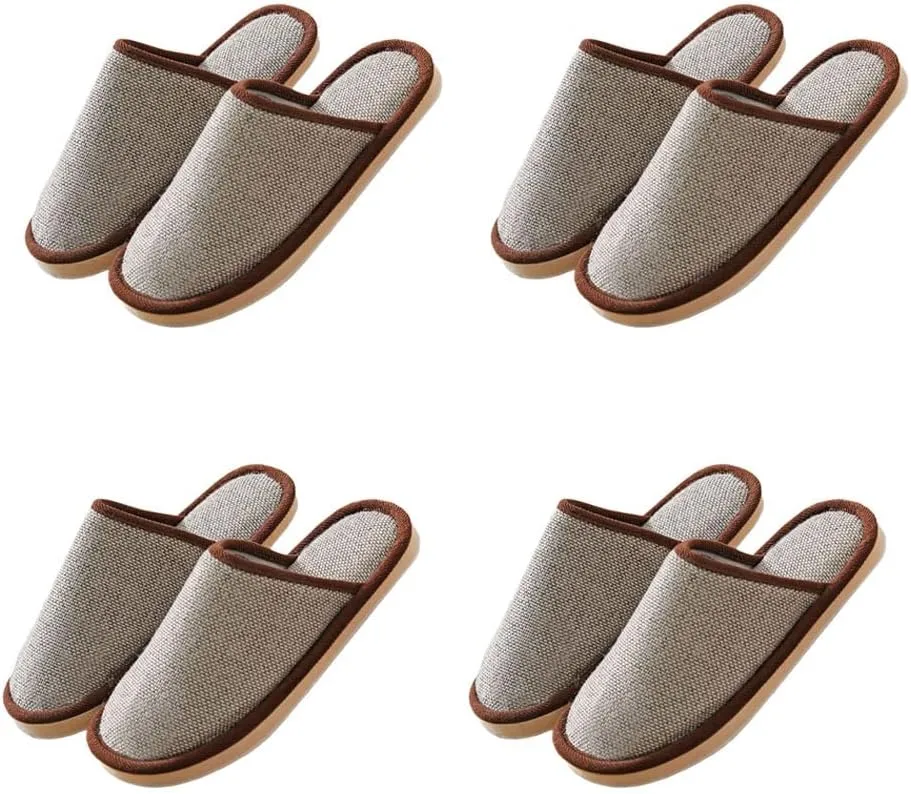House Shoes, 4 Pairs Non Slip Guest Slippers Unisex Washable Reusable House Shoes Disposable Slippers Linen Slipper Hotel Slipper for Indoor, Bedroom, Bride Slippers with 4 Sizes