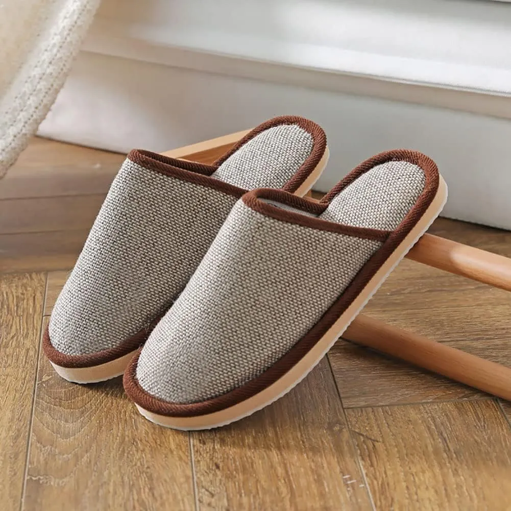 House Shoes, 4 Pairs Non Slip Guest Slippers Unisex Washable Reusable House Shoes Disposable Slippers Linen Slipper Hotel Slipper for Indoor, Bedroom, Bride Slippers with 4 Sizes
