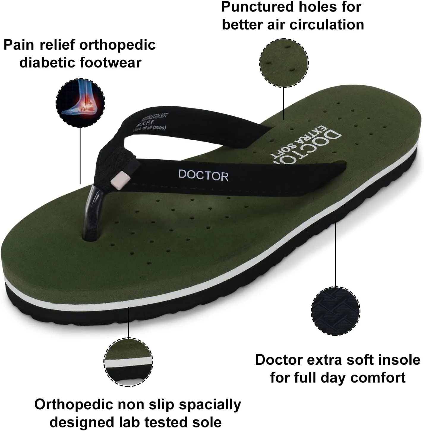 House Slipper for Women's Care Dr Orthopaedic Super Comfort Fitting Flat Cushion Chappal Flip-Flop for Ladies and Girl’s OR-D-19