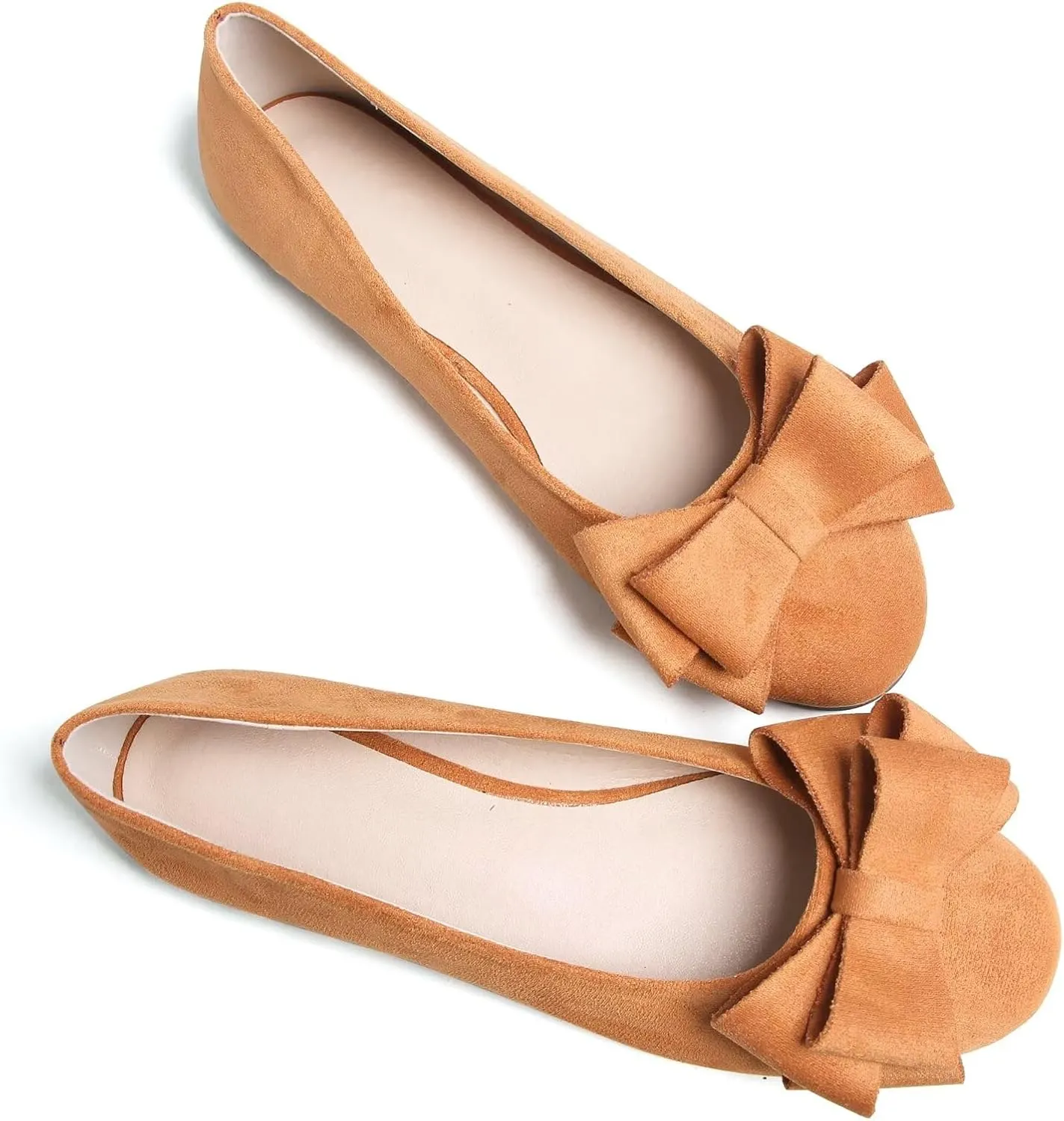 HuangTaiJi Qing Women's Classy Peep Toe Flats Shoes Bow Comfort Slip on Non-Slip Ballets Walking Shoes for Party Dating