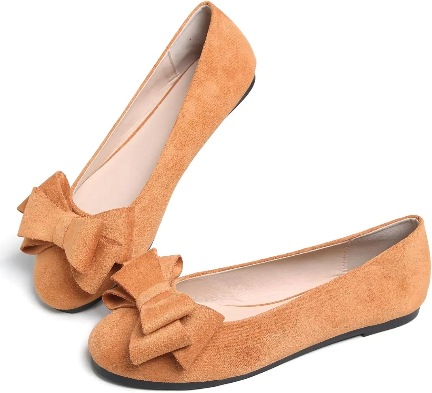 HuangTaiJi Qing Women's Classy Peep Toe Flats Shoes Bow Comfort Slip on Non-Slip Ballets Walking Shoes for Party Dating