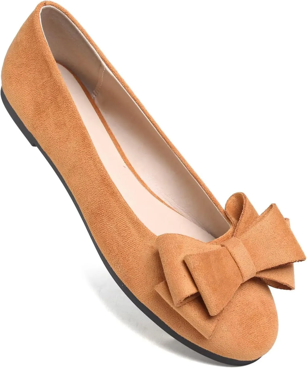 HuangTaiJi Qing Women's Classy Peep Toe Flats Shoes Bow Comfort Slip on Non-Slip Ballets Walking Shoes for Party Dating