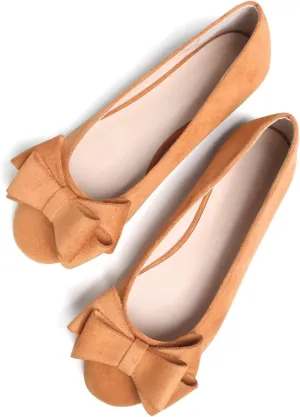 HuangTaiJi Qing Women's Classy Peep Toe Flats Shoes Bow Comfort Slip on Non-Slip Ballets Walking Shoes for Party Dating