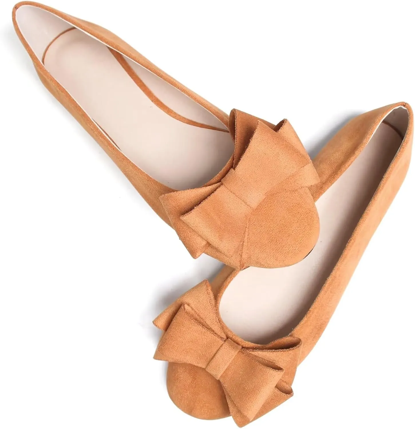 HuangTaiJi Qing Women's Classy Peep Toe Flats Shoes Bow Comfort Slip on Non-Slip Ballets Walking Shoes for Party Dating