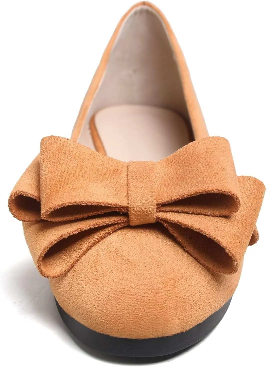 HuangTaiJi Qing Women's Classy Peep Toe Flats Shoes Bow Comfort Slip on Non-Slip Ballets Walking Shoes for Party Dating