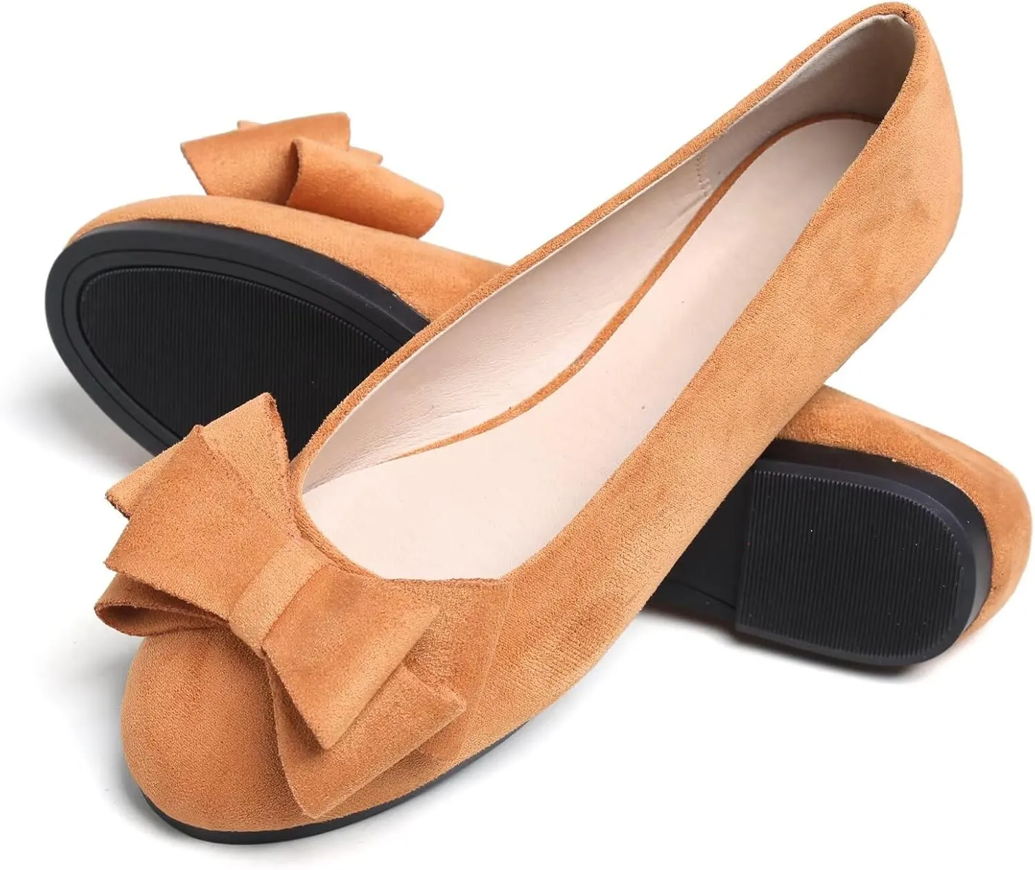 HuangTaiJi Qing Women's Classy Peep Toe Flats Shoes Bow Comfort Slip on Non-Slip Ballets Walking Shoes for Party Dating