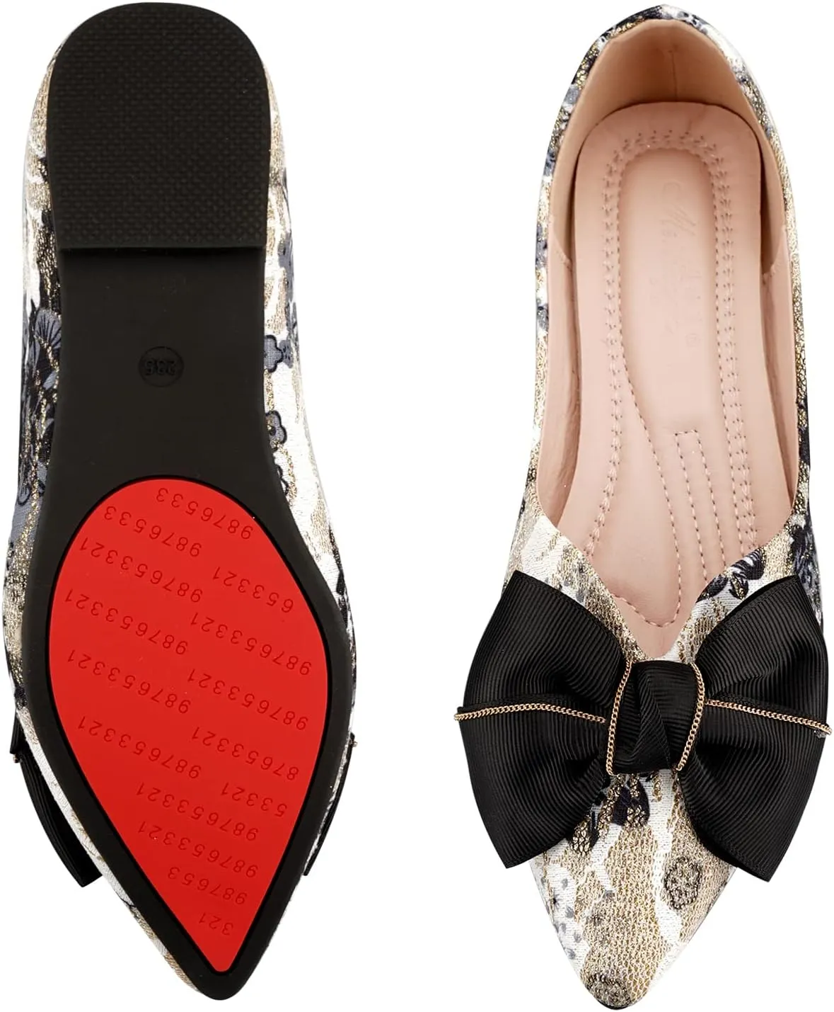 Hxlber Women's Flats Shoes Pointed Toe Bow Embroidery Ballet Comfortable Dressy Slip On Flat