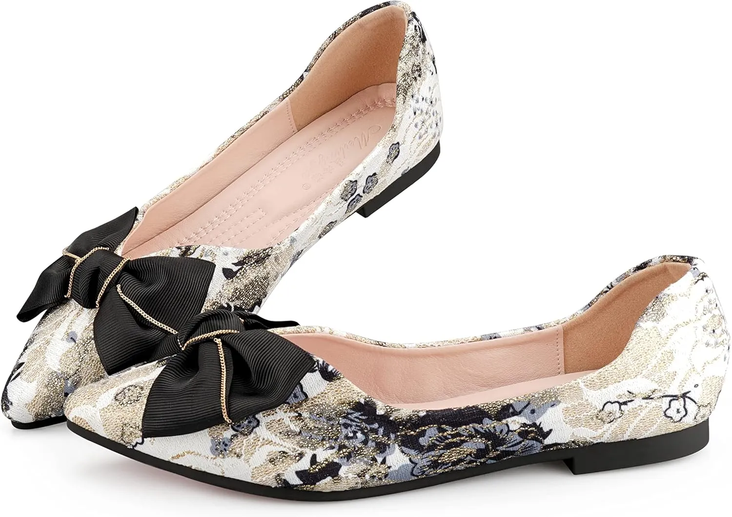 Hxlber Women's Flats Shoes Pointed Toe Bow Embroidery Ballet Comfortable Dressy Slip On Flat