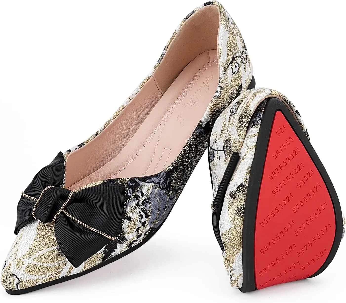 Hxlber Women's Flats Shoes Pointed Toe Bow Embroidery Ballet Comfortable Dressy Slip On Flat