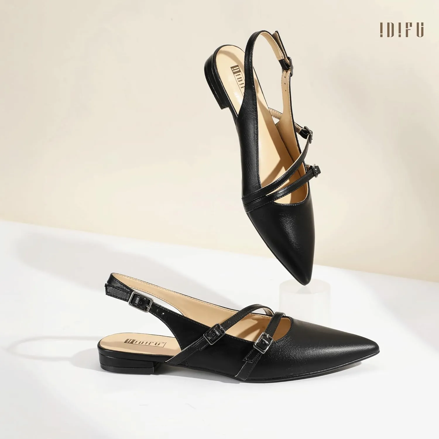 IDIFU Women's Flat Shoes Pointed Toe Strappy Slingback Ballet Flats Wedding Office Work Bridal Formal Dress Shoes for Women Dressy Comfortable Cute Trendy Ladies Flats