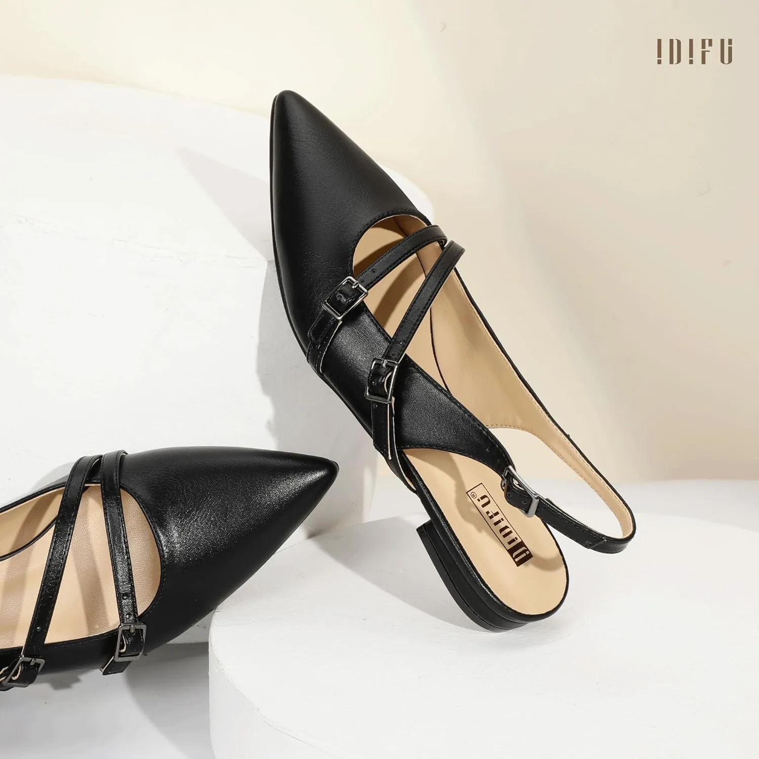 IDIFU Women's Flat Shoes Pointed Toe Strappy Slingback Ballet Flats Wedding Office Work Bridal Formal Dress Shoes for Women Dressy Comfortable Cute Trendy Ladies Flats