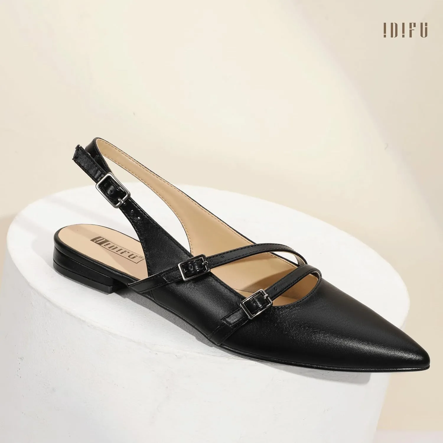 IDIFU Women's Flat Shoes Pointed Toe Strappy Slingback Ballet Flats Wedding Office Work Bridal Formal Dress Shoes for Women Dressy Comfortable Cute Trendy Ladies Flats