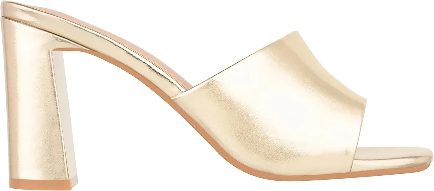 ILLUDE Women’s Block Heel Single Strap Square Toe Heeled Sandal Slip On Mule - Demi - Demi