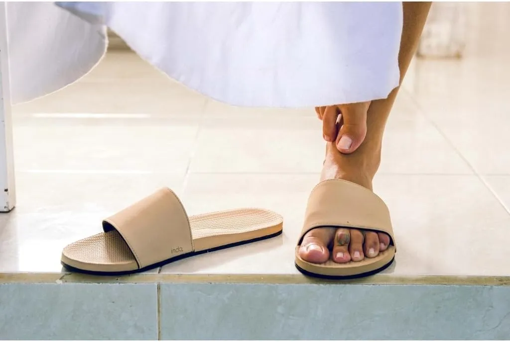 Indosole 2022 Edition Women's ESSNTLS Vegan All-Terrain Slides, Improved Cloud Comfort [Reused Tire Sole, Natural Rubber Footbed, Arch Support, Microfiber Lined ENVRO Strap, Waterproof]