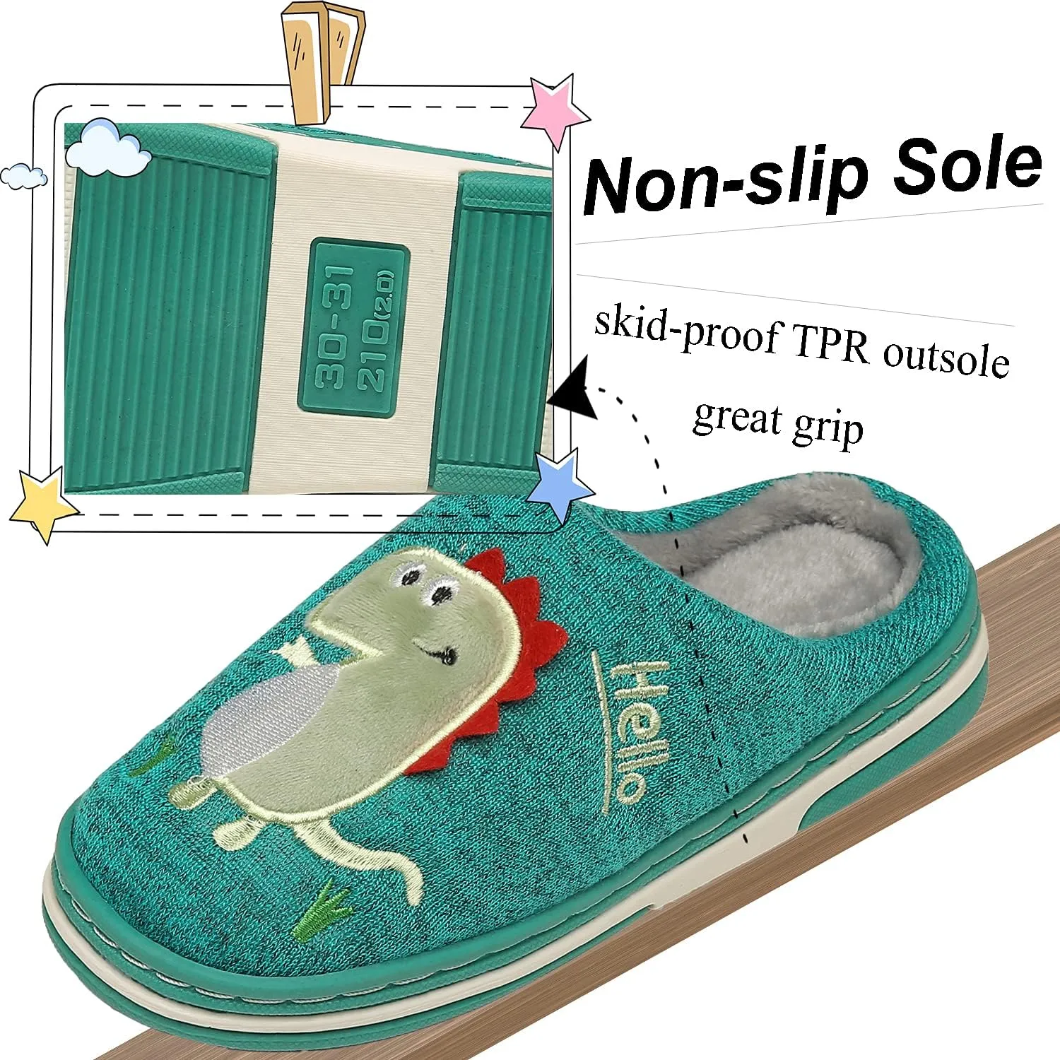 INMINPIN Boys Girls Cozy House Slippers Warm Plush Winter Cotton Slipper Kids Cute Dinosaur Indoor Shoes Non-Slip