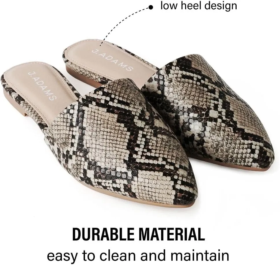 J. Adams Lennox Mules for Women - Closed Pointed Toe Flat Heel Slides