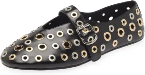 Jeffrey Campbell Holed Black Gold Silver Fashion Slip On Flat Mary Jane Flat Shoes