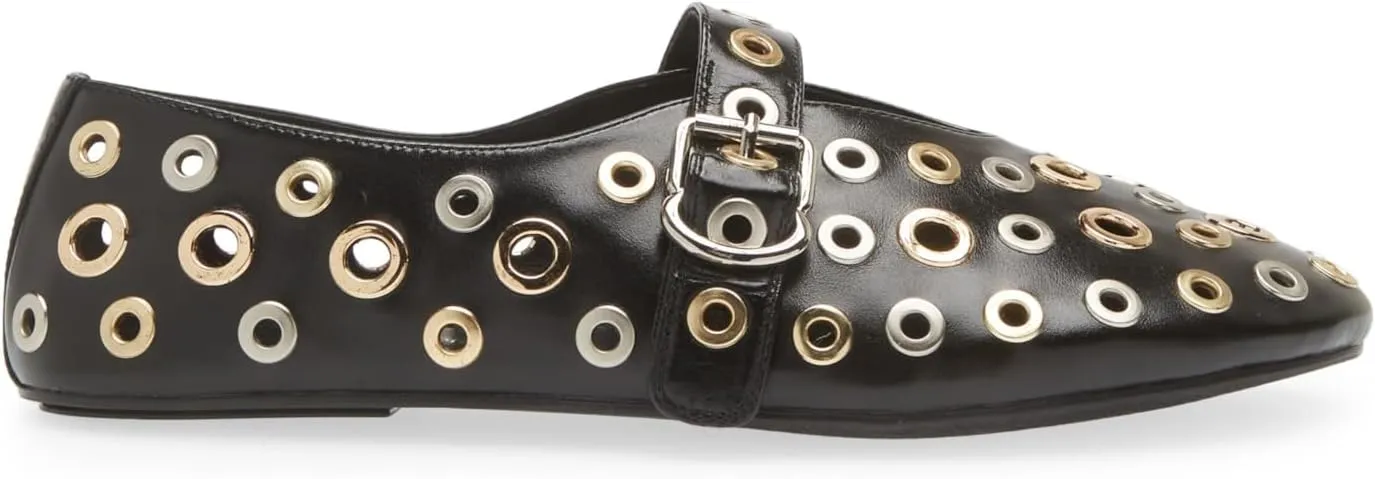 Jeffrey Campbell Holed Black Gold Silver Fashion Slip On Flat Mary Jane Flat Shoes