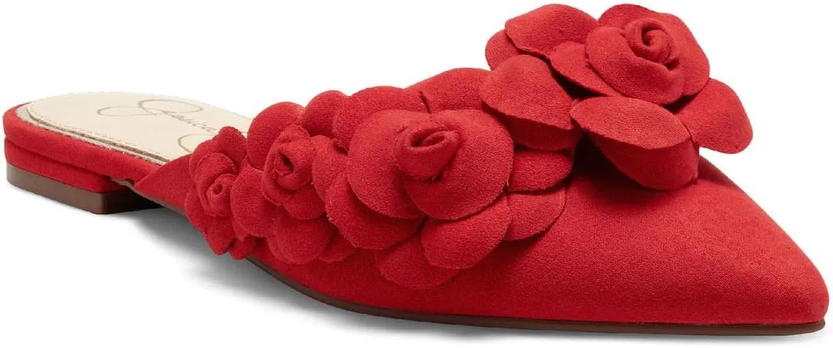 Jessica Simpson Cymia Women's Slip-on Flat Floral Embellished Pointed Toe Mules