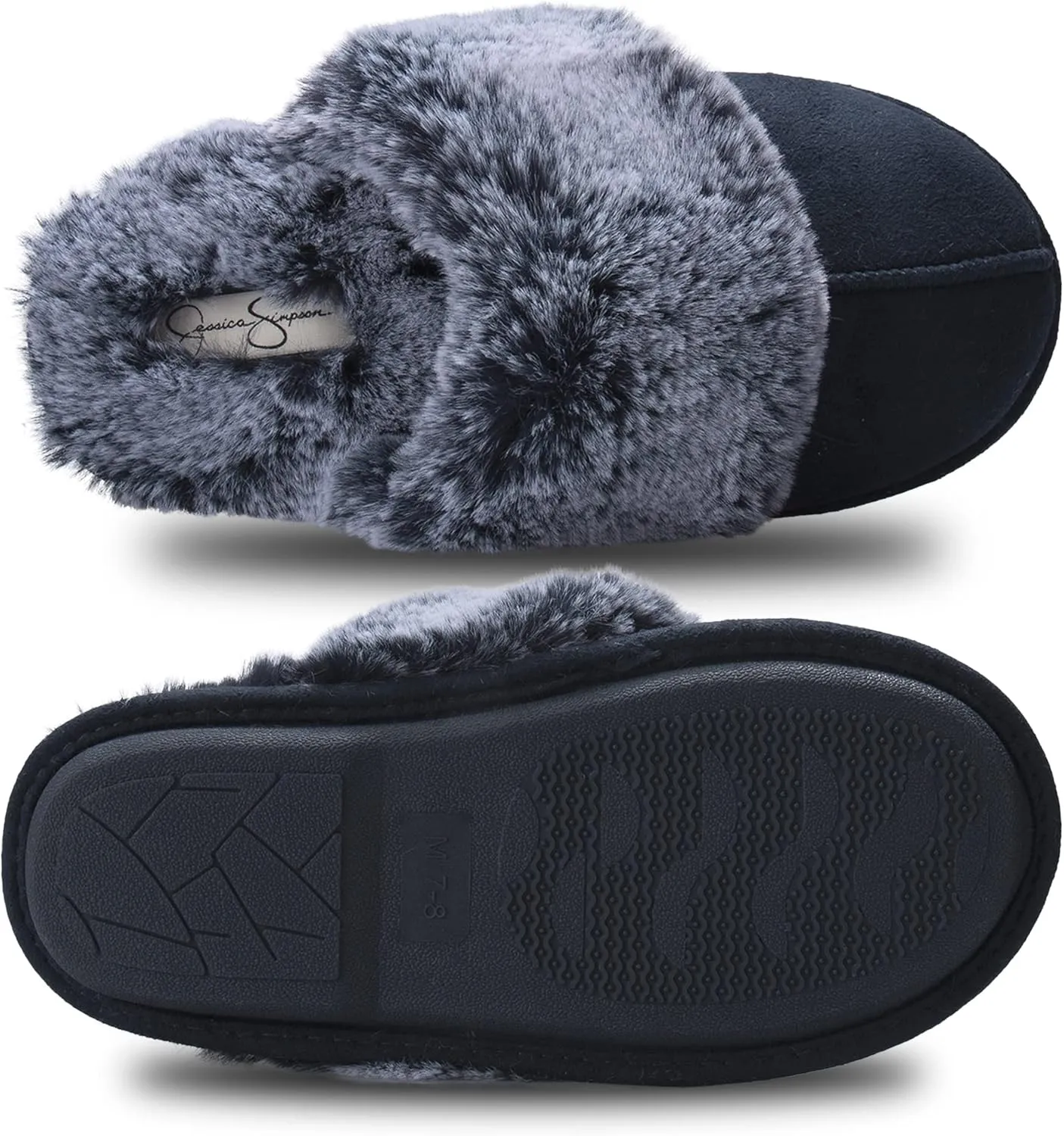 Jessica Simpson Women's Comfy Faux Fur House Slipper Slip-On Scuff Memory Foam Soft Plush Lining