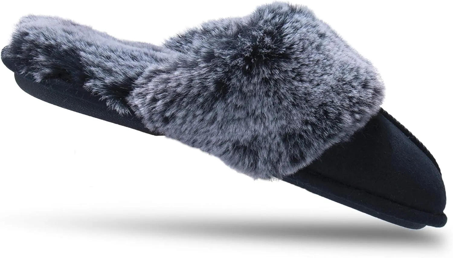Jessica Simpson Women's Comfy Faux Fur House Slipper Slip-On Scuff Memory Foam Soft Plush Lining
