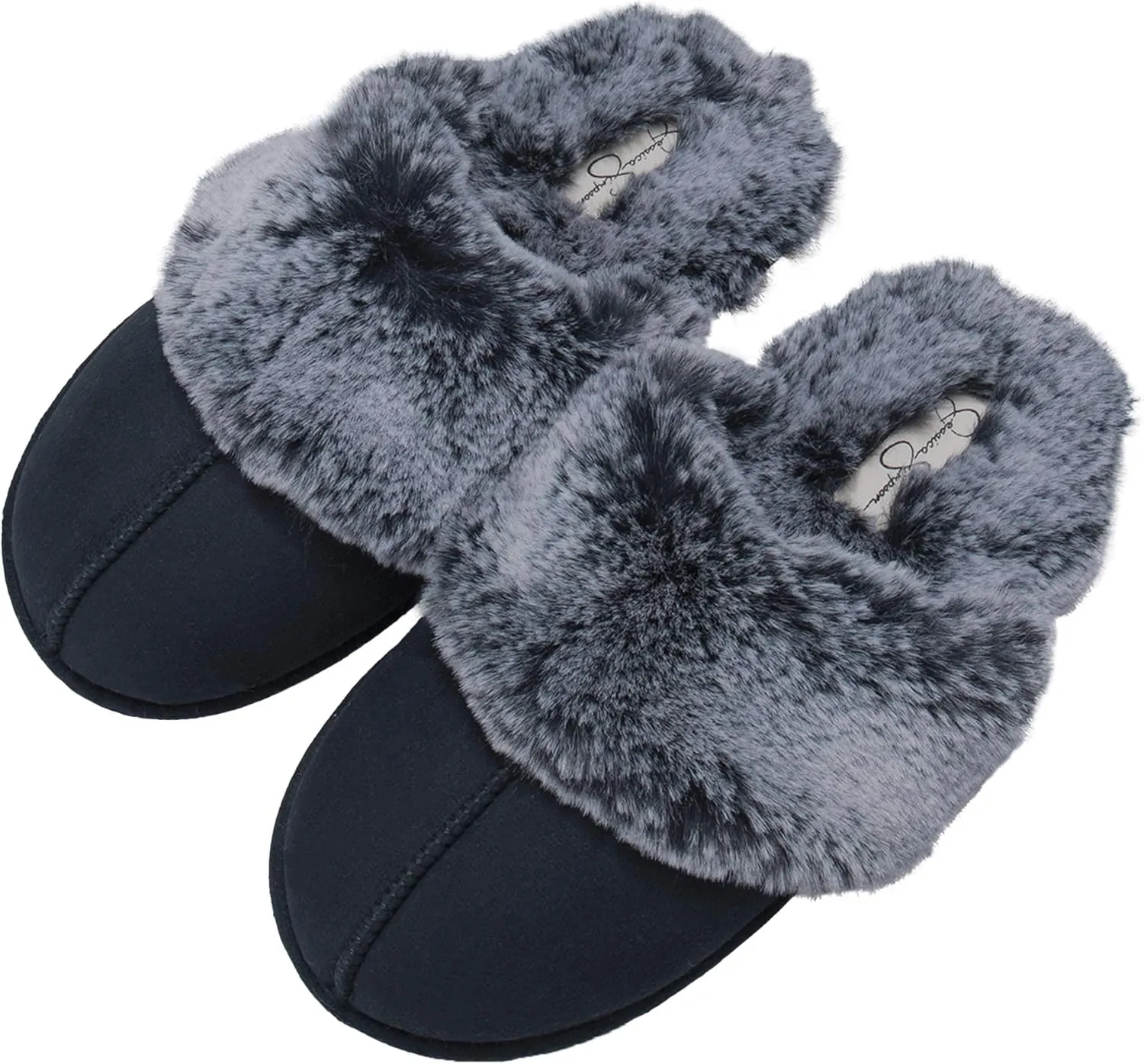 Jessica Simpson Women's Comfy Faux Fur House Slipper Slip-On Scuff Memory Foam Soft Plush Lining