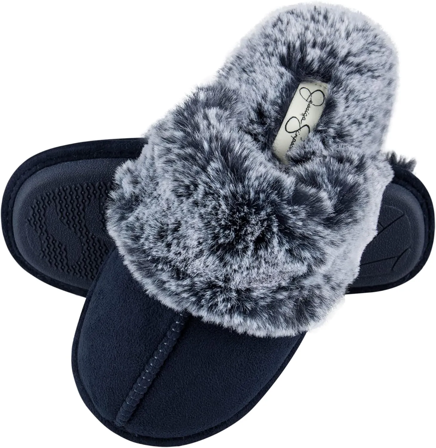 Jessica Simpson Women's Comfy Faux Fur House Slipper Slip-On Scuff Memory Foam Soft Plush Lining