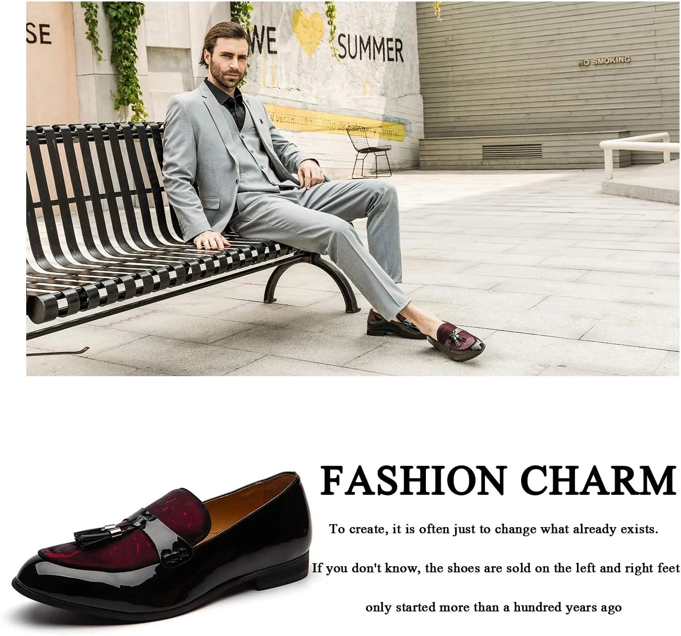 JITAI Mens Leather Shoes Pattern Printing Men's Dress Loafer Shoes Slip-on Casual Loafer Smoking Slipper