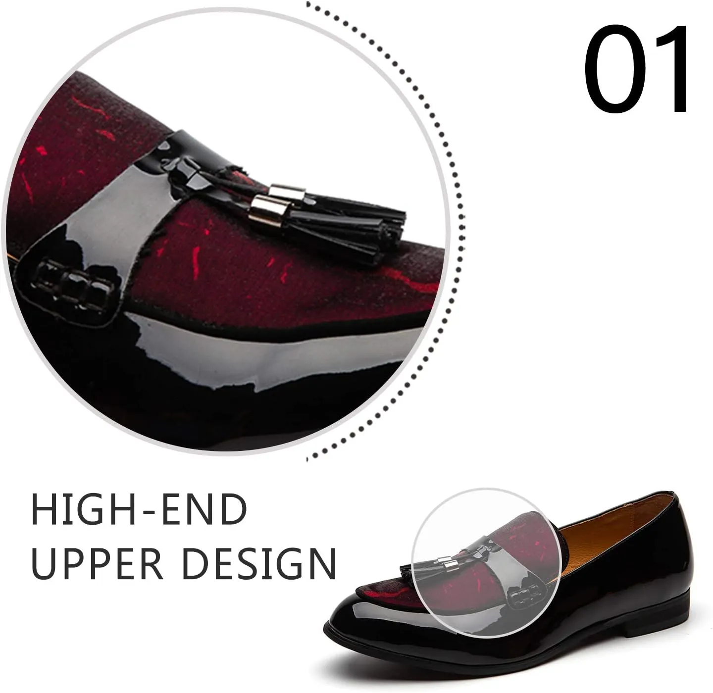 JITAI Mens Leather Shoes Pattern Printing Men's Dress Loafer Shoes Slip-on Casual Loafer Smoking Slipper