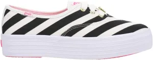 Keds Womens X Point Striped Canvas Platform Sneakers Shoes Casual - Black, White