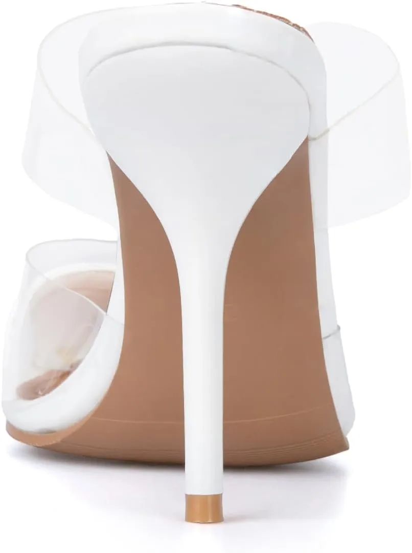 keleimusi Clear Heart Heeled Mules Transparent PVC Pointed Toe Mule Pumps Backless Slip On Clear Heeled Sandals Party Prom Dress High Heel Mules