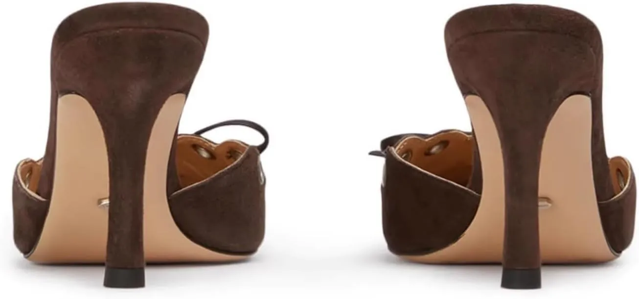 keleimusi Mid Heel Slip On Suede Pumps Studded Bow Heeled Mules Sandals Pointed Toe Shoes for Women