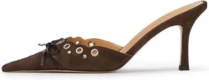 keleimusi Mid Heel Slip On Suede Pumps Studded Bow Heeled Mules Sandals Pointed Toe Shoes for Women
