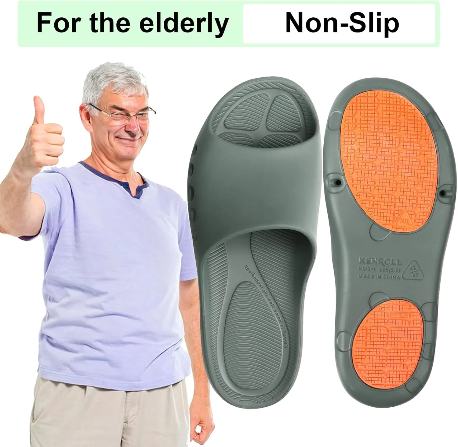KENROLL Non Slip Shower Shoes for Maternity and Elderly People's, Comfy Womens Slides for Women and Men, Summer Bath Slippers