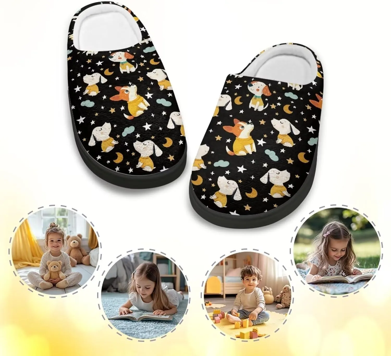 Kids Fluffy Slippers for Winter, Warm Closed Toe Home Slippers, Soft Cozy Scuff Slippers for Boys Girls