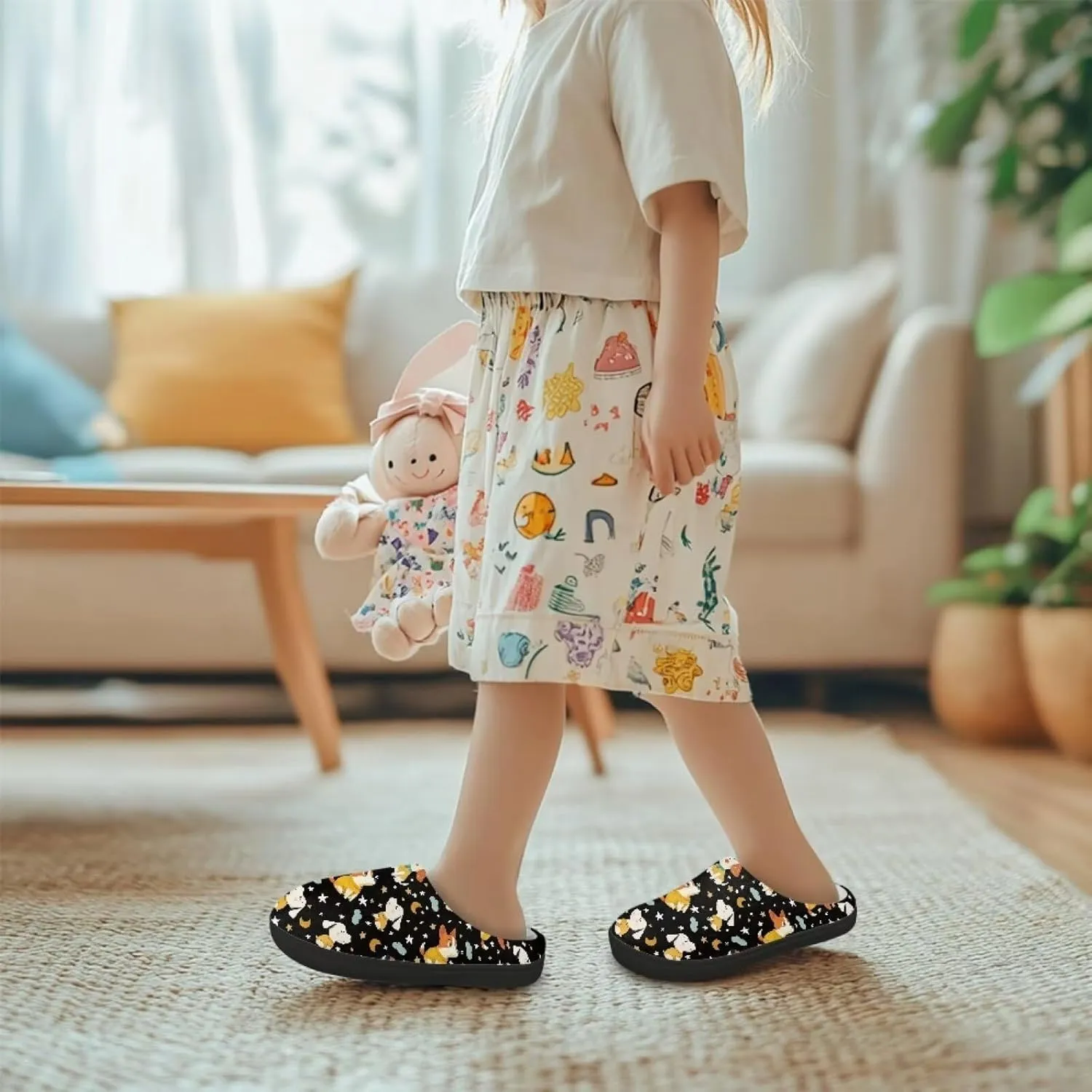 Kids Fluffy Slippers for Winter, Warm Closed Toe Home Slippers, Soft Cozy Scuff Slippers for Boys Girls