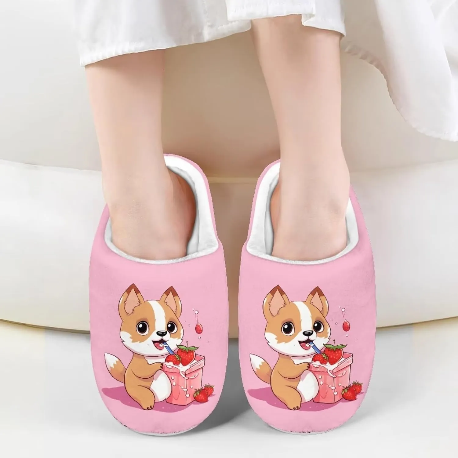 Kids House Slippers Cute Plush Slippers for Teen Girls Anti-slip Indoor Bedroom Slippers