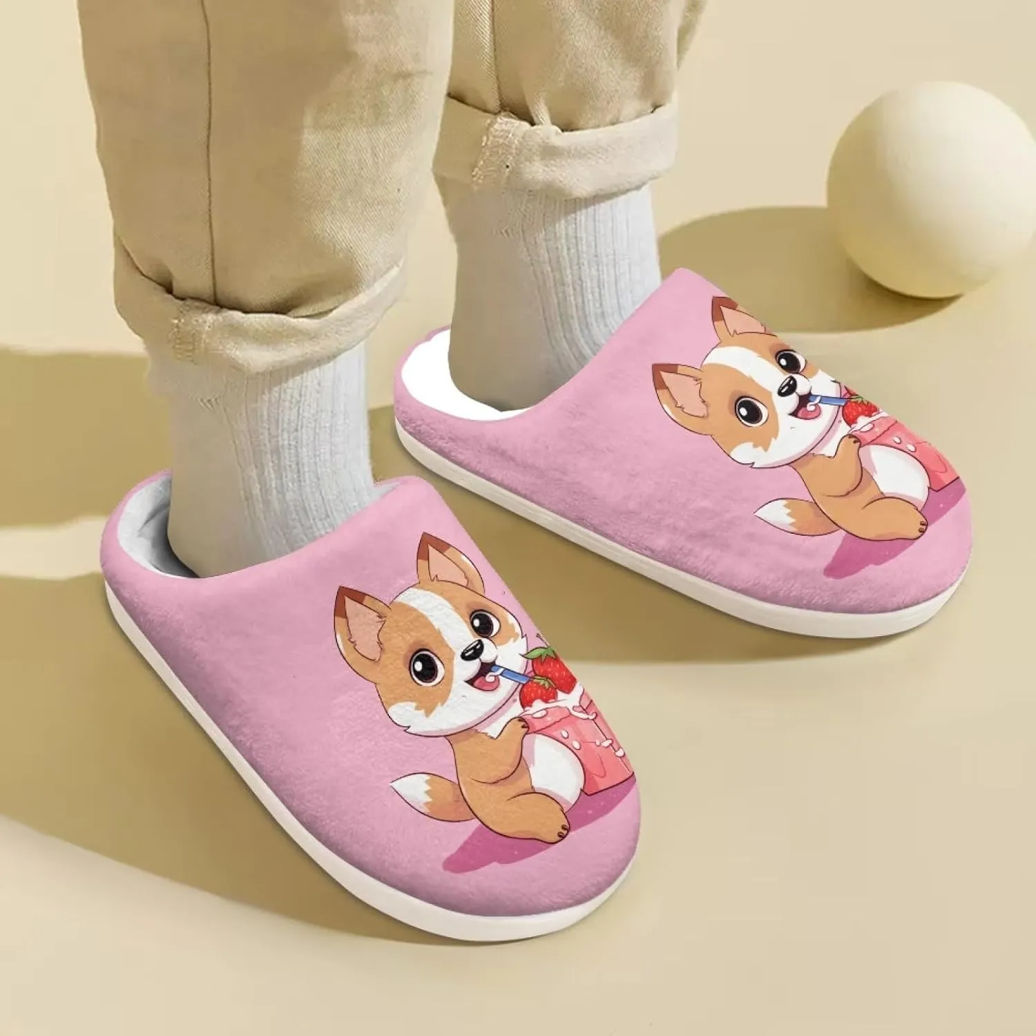 Kids House Slippers Cute Plush Slippers for Teen Girls Anti-slip Indoor Bedroom Slippers