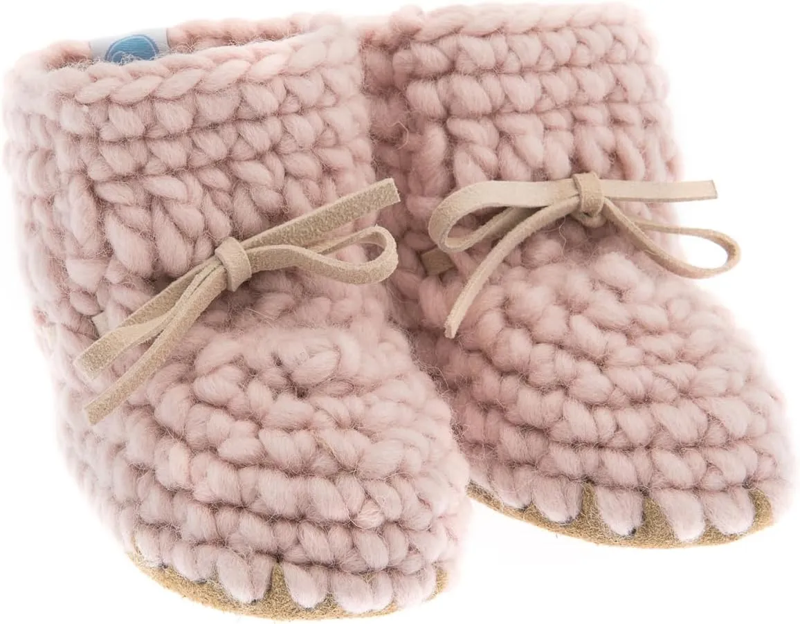 Knitted Baby Moccasin Booties, Winter Crochet Fleece-Style Slipper Shoes with Anti-Slip Rubber Soles, Essential Gifts for Girl & Boy Babies