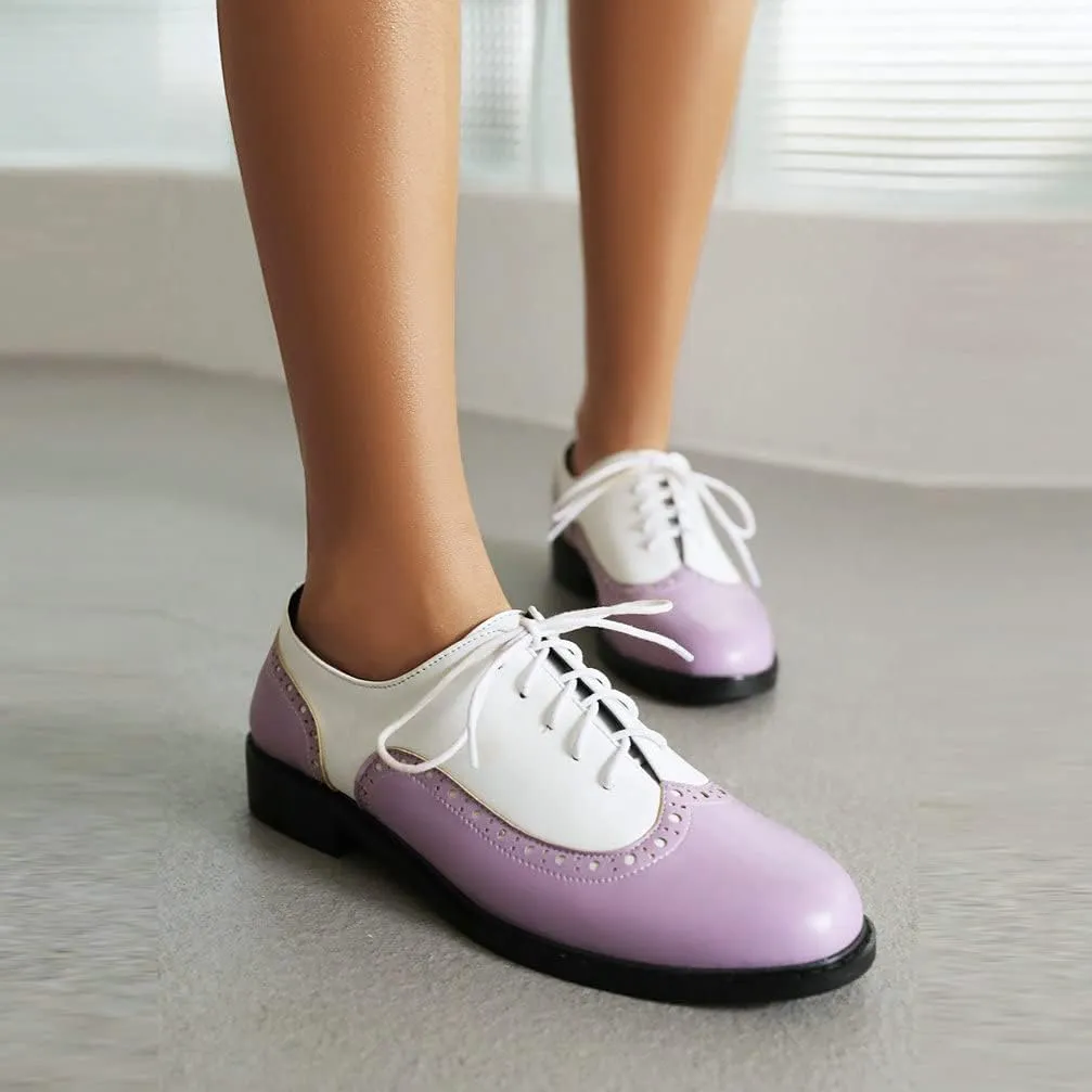 KOKOMOMO Womens Wingtip Patent Leather Pointed Low Heel Oxford Flats Vintage Brogue Shoes