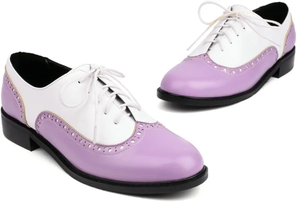 KOKOMOMO Womens Wingtip Patent Leather Pointed Low Heel Oxford Flats Vintage Brogue Shoes