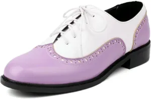 KOKOMOMO Womens Wingtip Patent Leather Pointed Low Heel Oxford Flats Vintage Brogue Shoes