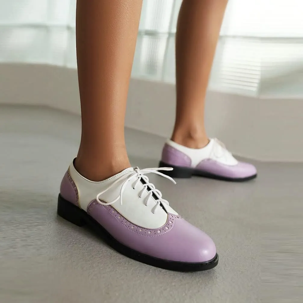 KOKOMOMO Womens Wingtip Patent Leather Pointed Low Heel Oxford Flats Vintage Brogue Shoes