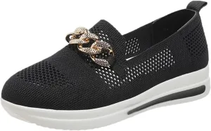 Ladies Fashion Solid Color Mesh Metal Chain Decorative Thick Soled Casual Sports Shoes Water Shoes Womens Fashion Sneakers