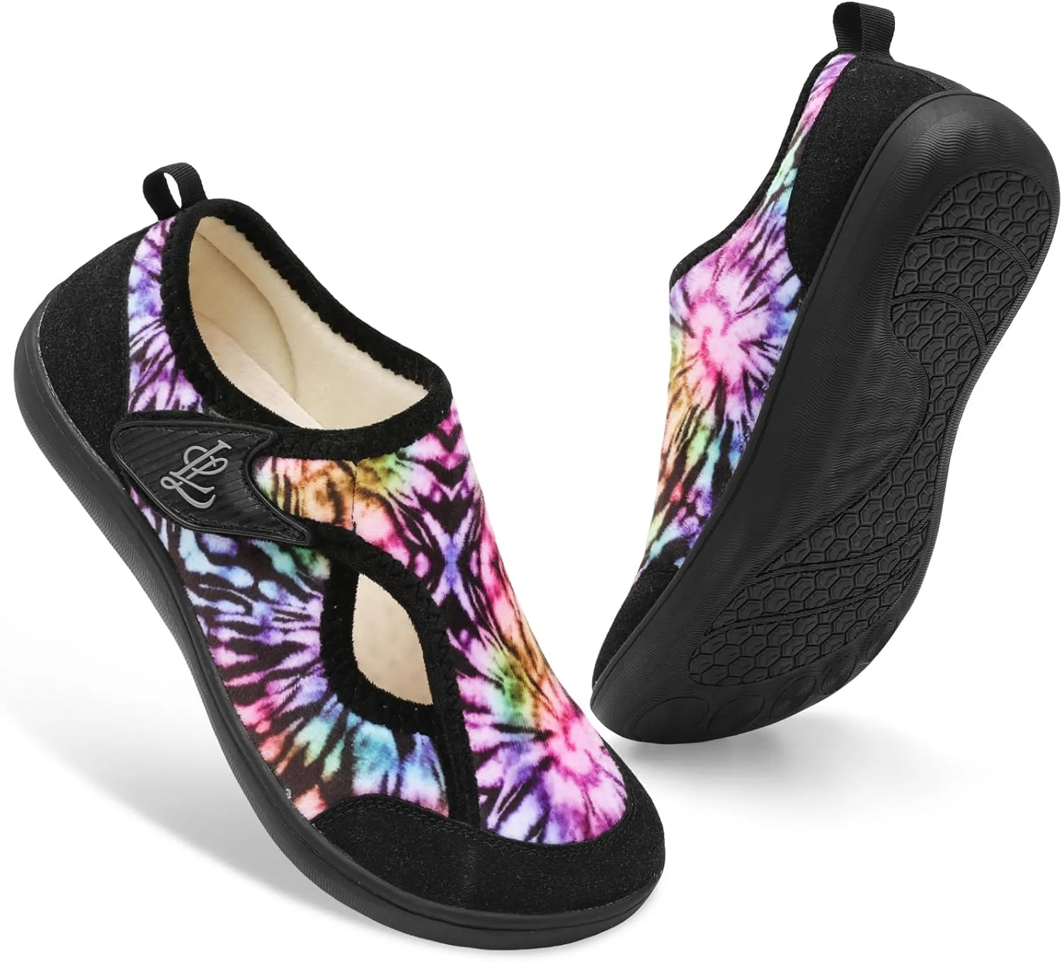 LeIsfIt Womens Slippers Wide Diabetic Shoes Adjustable Arthritis Edema House Shoes Indoor Outdoor Slippers
