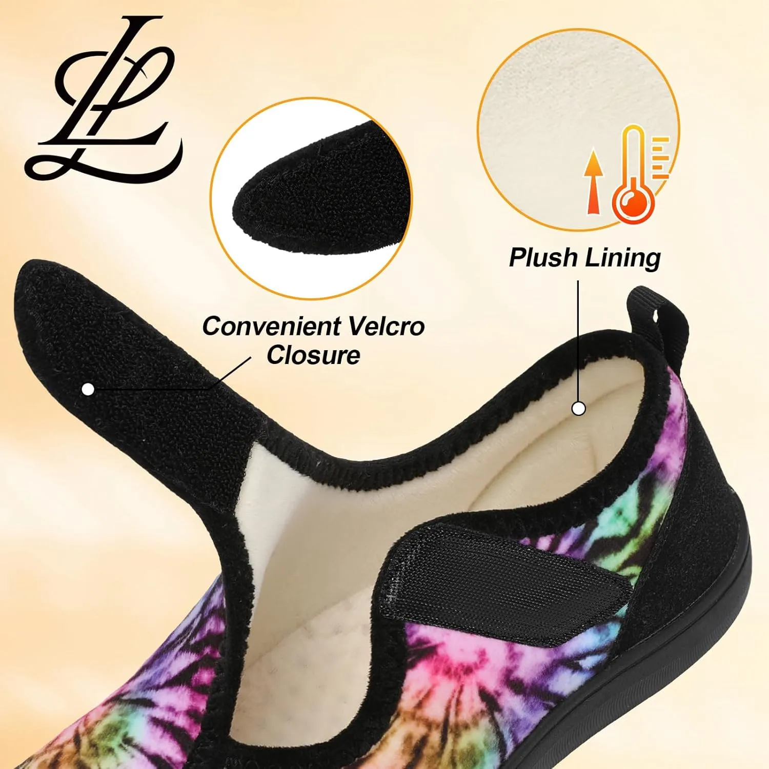 LeIsfIt Womens Slippers Wide Diabetic Shoes Adjustable Arthritis Edema House Shoes Indoor Outdoor Slippers